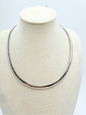 Silver Tone Snake Chain Necklace Choker Adjustable Flat Herringbone Minimalist